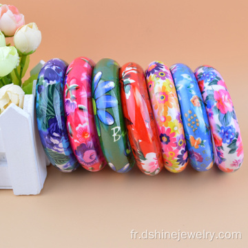Fleur coloré large gros dur imprimé des bracelets en plastique